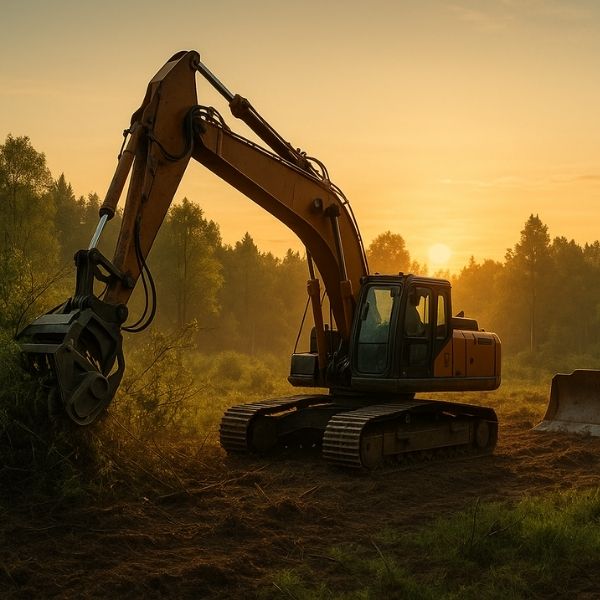 Heavy equipment clearing trees and brush from land in South Carolina